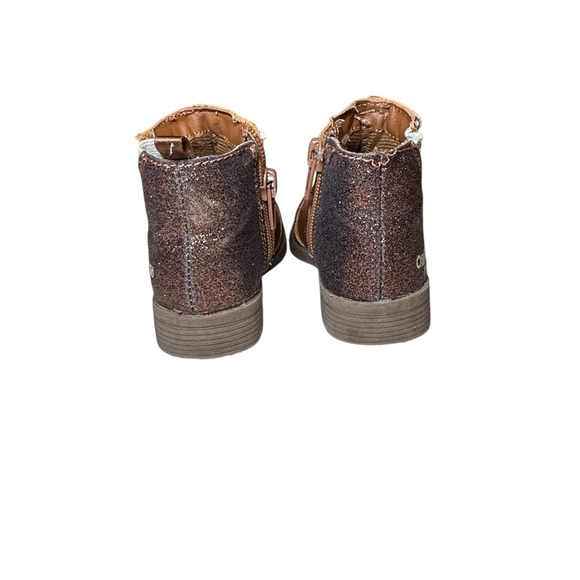 Oshkosh B’Gosh Toddler Girl Glitter Heel Ankle Boots Size 5 Brown and Gold - Picture 6 of 9
